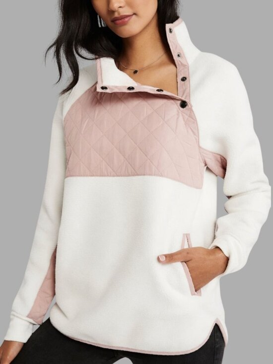 Abercrombie & Fitch Jackets & Blazers - Abercrombie & Fitch Asymmetrical Snap-Up Fleece Jacket Pink White Size Small